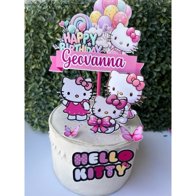 Topo/Topper De Bolo Hello kitty dos rosas MOD01, Premium, Clean, com camadas PERSONALIZADO COM NOME