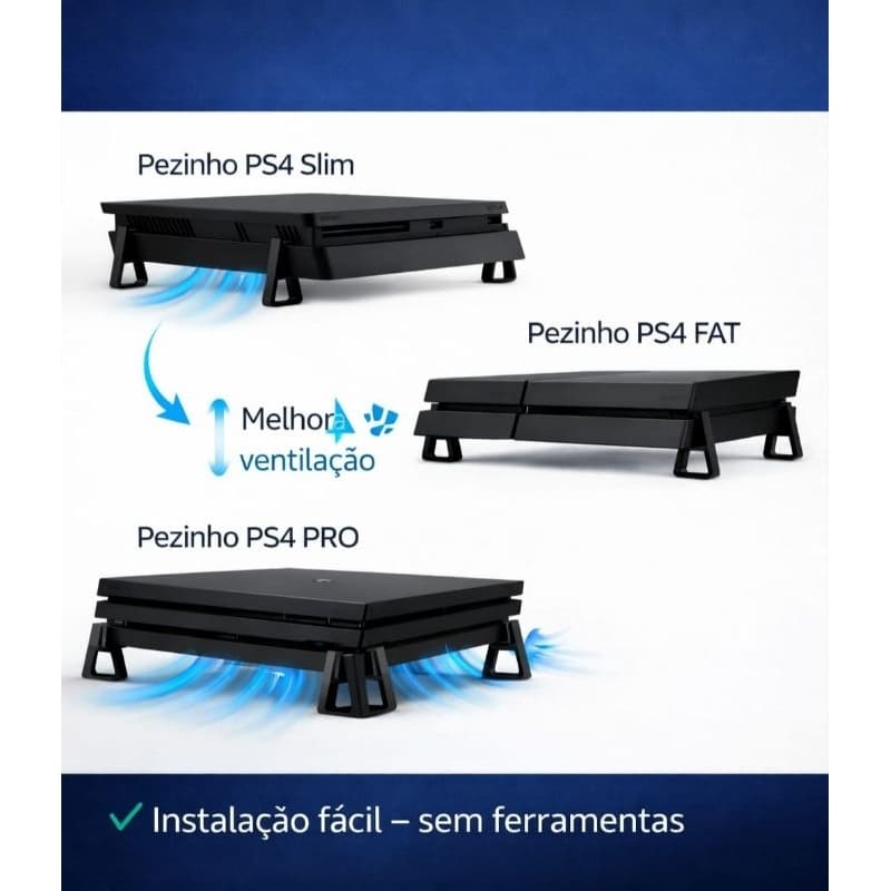 Suporte Pezinho Elevador para PS4 Slim / Fat / Pro - Melhora Ventilação (4 Unidades)