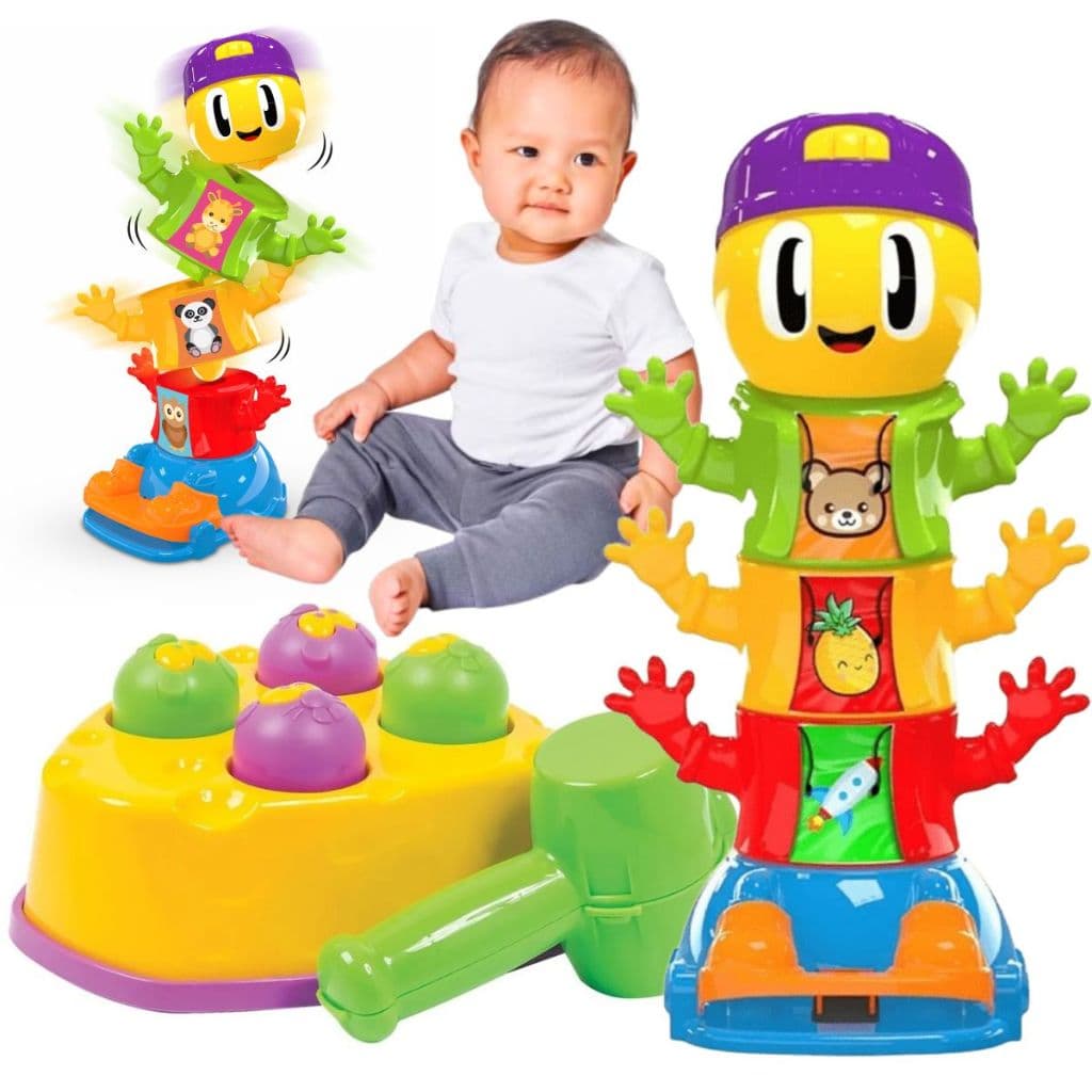 Kit 2 Brinquedo Educativo Didático Infantil Encaixe Martelo Colorido