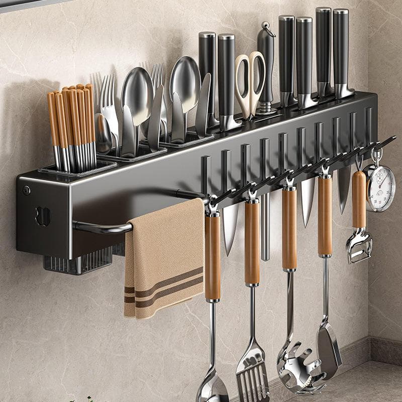 Suporte Suspenso Utensílios Cozinha Pia Gancho Organizador Parede Aço Inox Porta Talher Facas Metal
