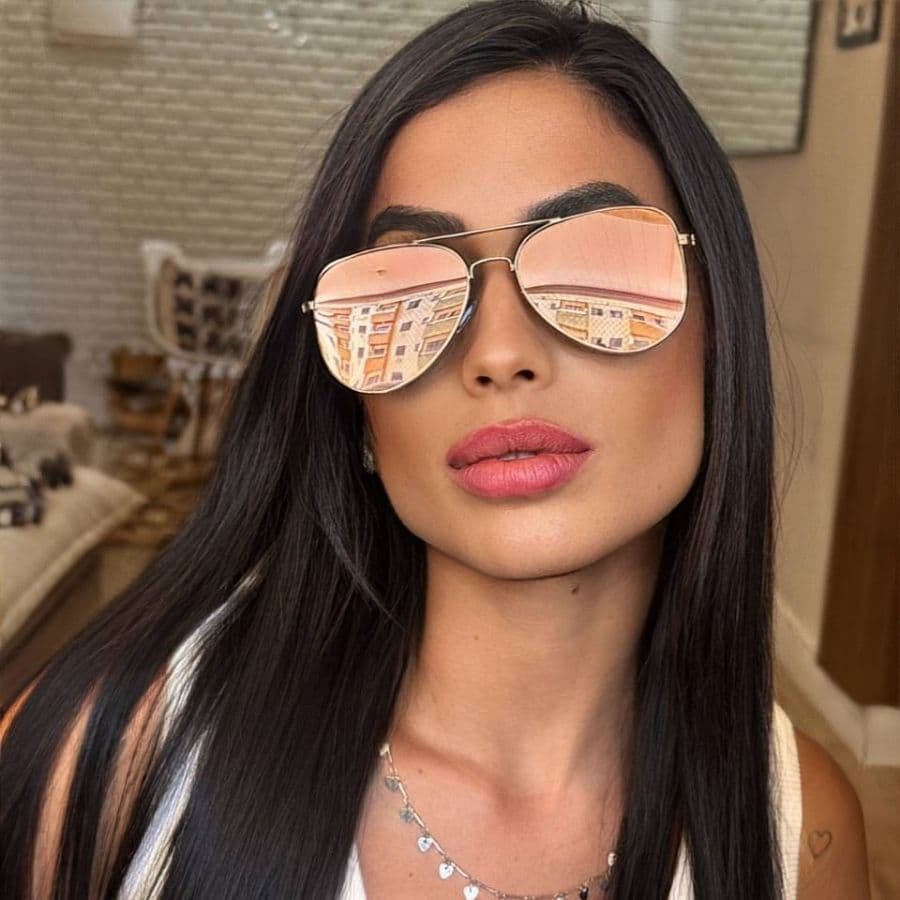 Oculos Espelhado Redondo Aro Metal Lentes Summer Verão Viagem Proteção Uv Pra Rosto Grande