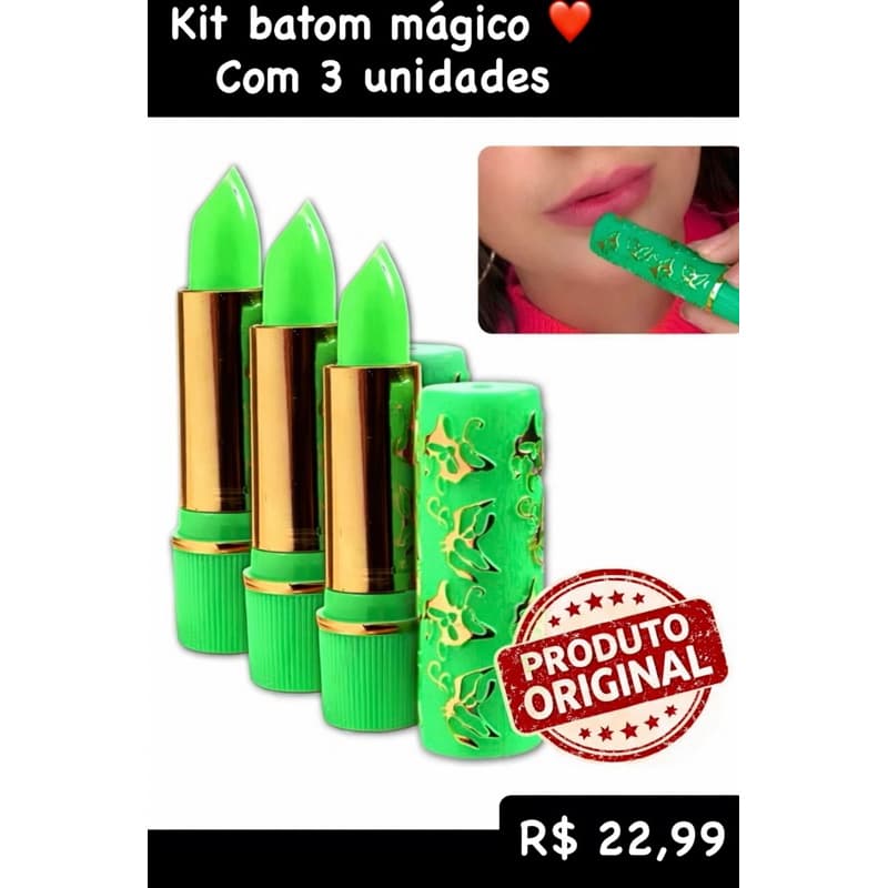 Batom Mágico da Vovó Verde 24h | Muda de Cor | Longa Duração | Hidratação Labial