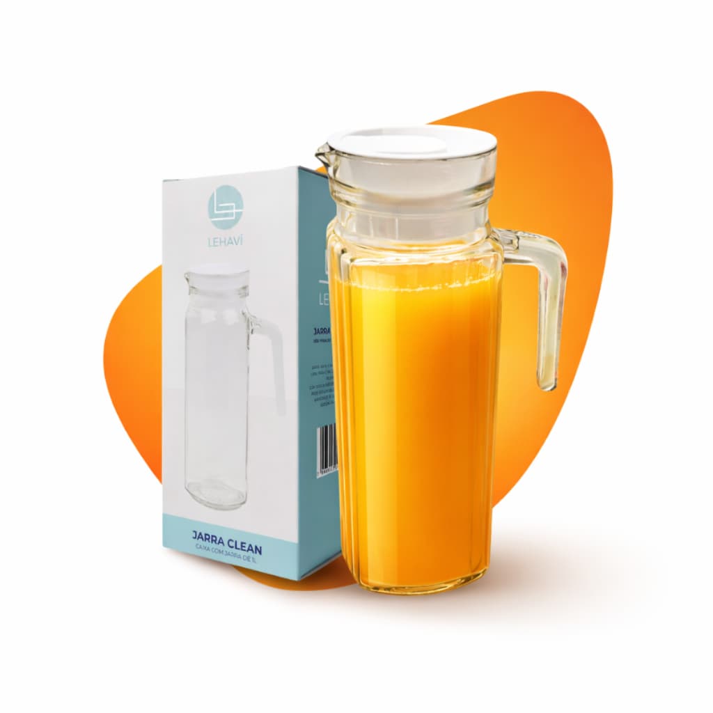 Jarra De Vidro Para Suco Água Com Tampa Redonda 1 Litro Transparente