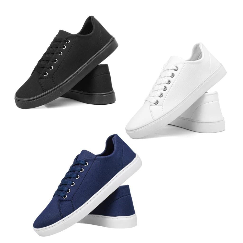 Tênis Masculino Casual Kit 3 Pares Leve Moderno e Versátil