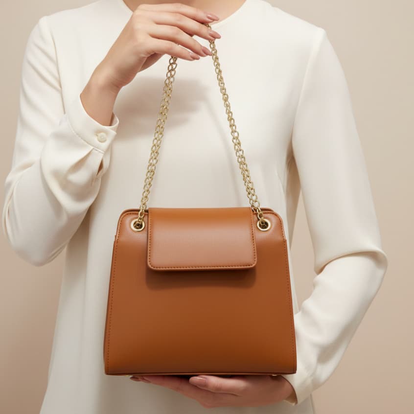 Bolsa Feminina Com Corrente Dourada Transversal Ombro Casual Elegante Tendência Couro Premium Sintético Uso Casual Festa
