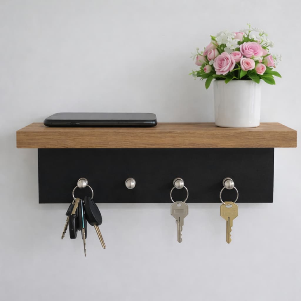 Porta Chaves de Parede com Prateleira 25x8cm 100% MDF  Organização e Estilo para Sua Casa