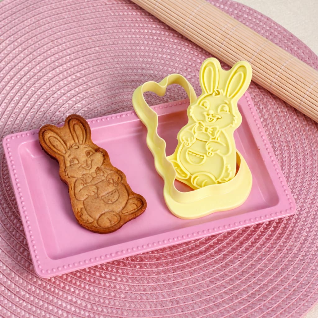 Cortador com Carimbo Coelho 2 Peças BlueStar – Biscoitos Decorados Páscoa Confeitaria