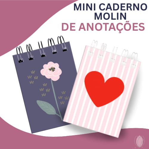 Mini Caderno de Anotações Molin – Espiral Superior – (Coração e Flor)