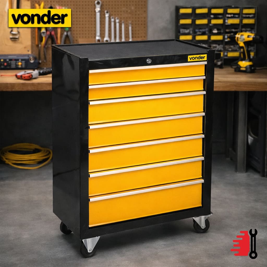 Carro de Ferramentas Vonder 7 Gavetas Metal 62x33x75cm Gaveteiro com Rodas Transporte