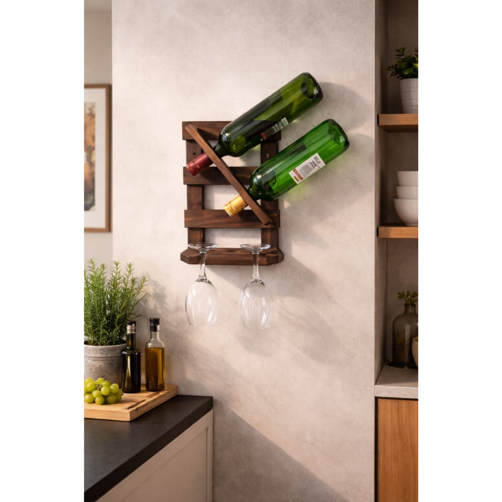 Adega de Parede em Madeira Porta Vinhos Suporte Taças Rústica Decorativa