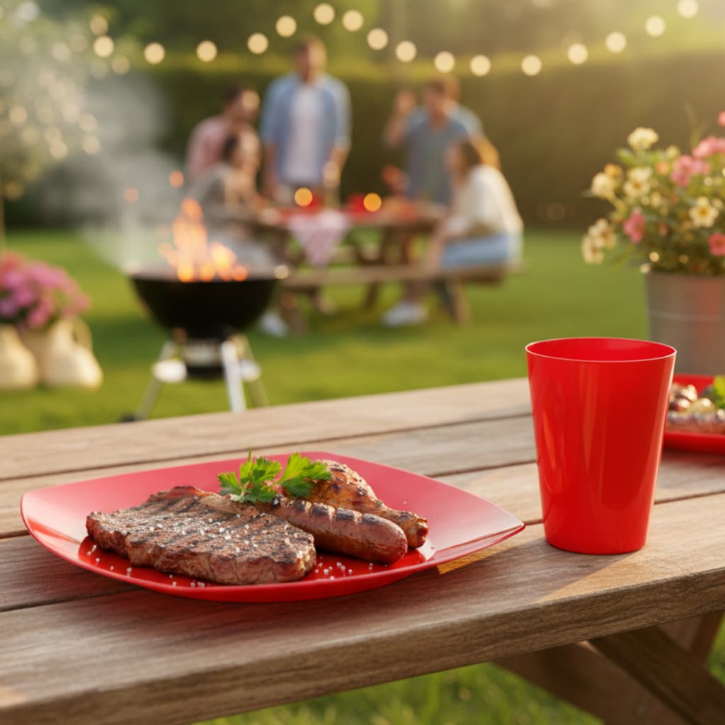 Kit Festa Completo Pratos 21cm + Copos 200ml | Almoço Churrasco- 10, 30 e 50unid