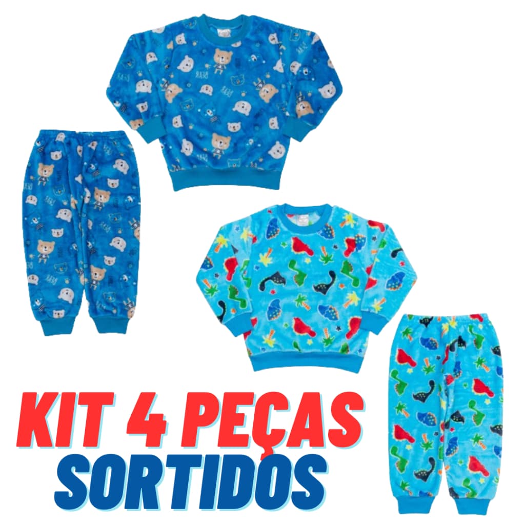 Kit 2 Conjunto Bebê Inverno Longo Fleece Roupas para bebê Menino ou Menina SORTIDO