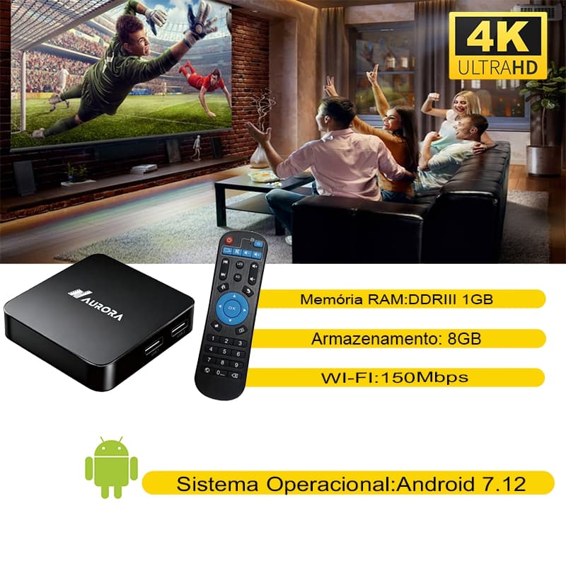 Aurora Elite TV BOX 4K UHD WiFi Dual band 1GB/2GB RAM 8GB/16GB ROM