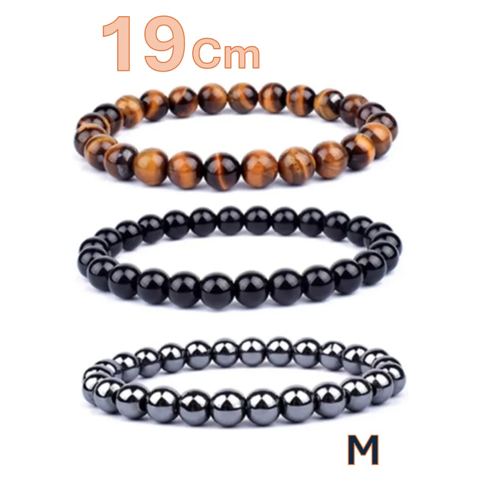 Kit 3 Pulseiras Pedras Naturais Hematita Olho de Tigre Onix 19cm Trio Protecao Unissex i25 Store Luxo
