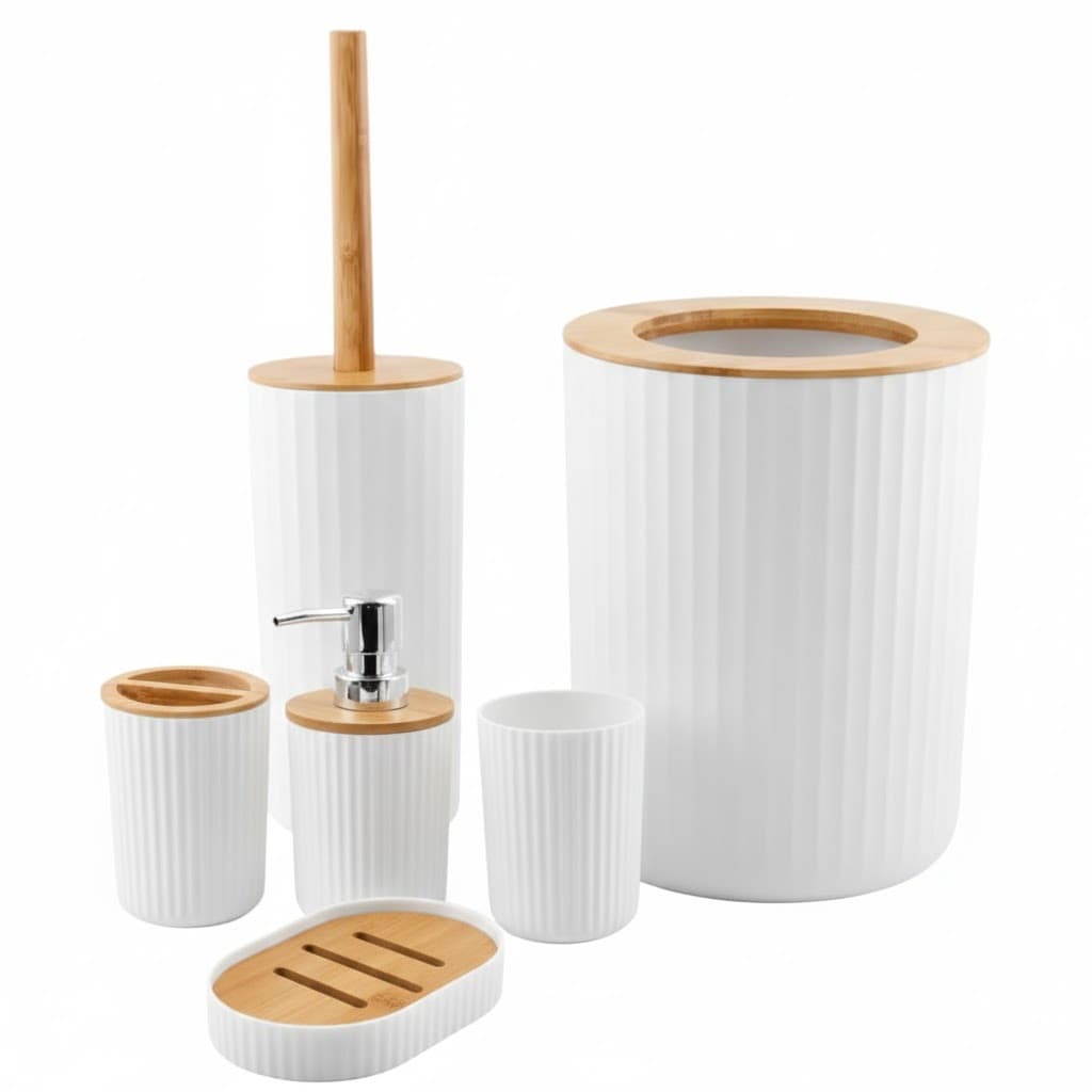 BRANCO - Conjunto de Acessório para Banheiro - Bambu 6 Peças BM-F1080B