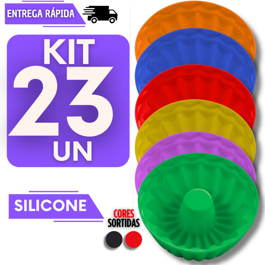 Kit 23 Forma Silicone para Mini Pudim Muffins Flexível Antiaderente Alta Qualidade