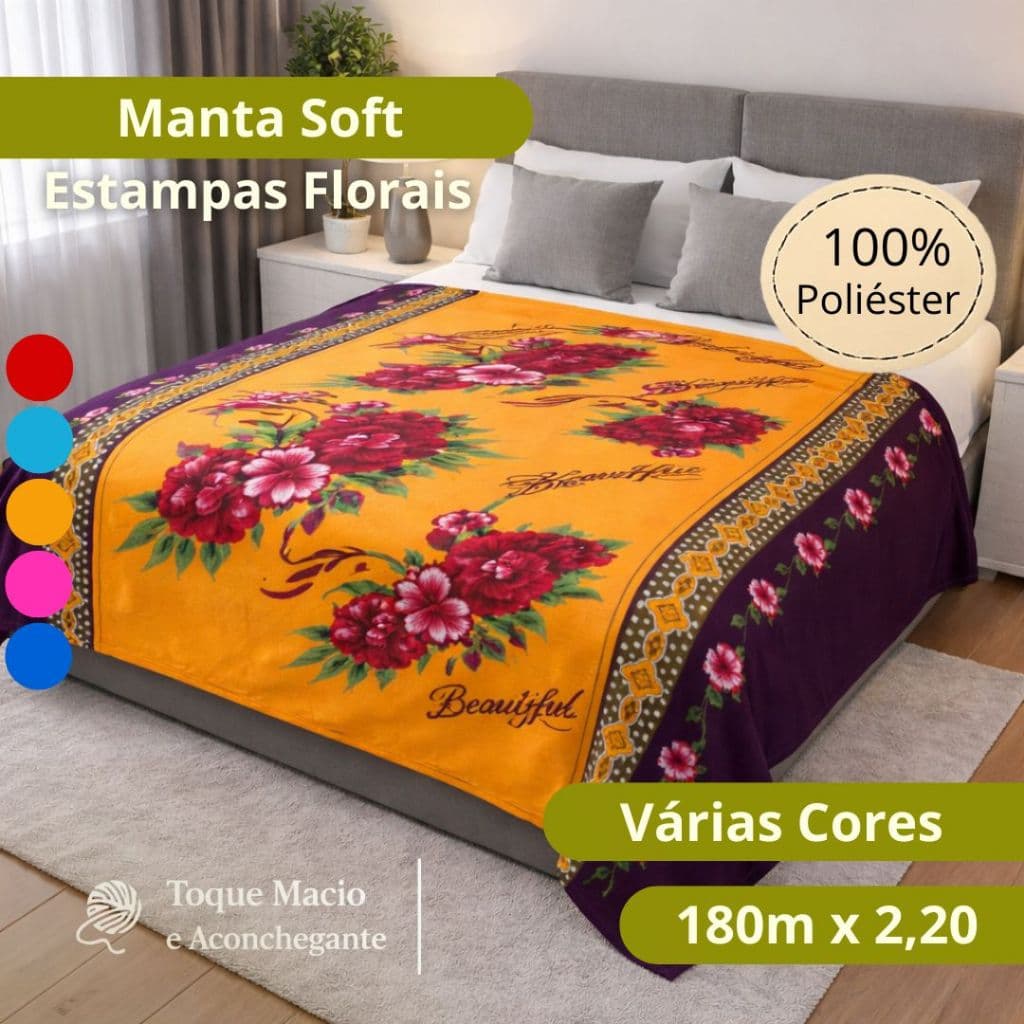 Manta Soft Casal 1,80m x 2,00m 100% Poliéster para Cama ou Sofá Diversas Estampas