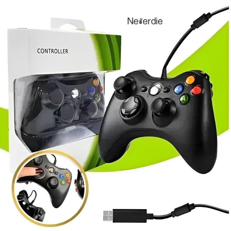 Controle de Xbox 360 com Fio - Plug and Play, Design Ergonômico, Compatível com Xbox 360 e PC