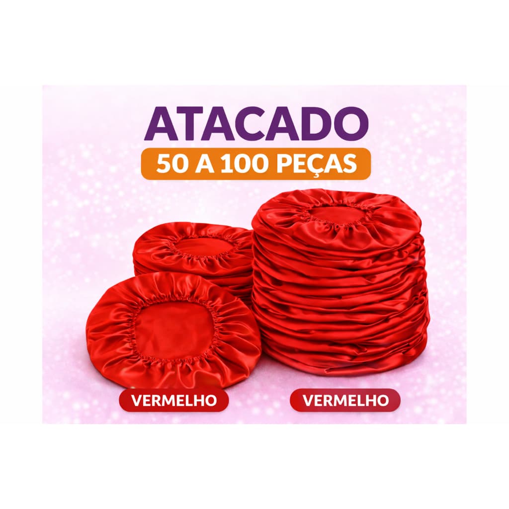50-100 peças Touca de Cetim simples VERMELHO Atacado | Anti-frizz Ideal para Beleza e Maquiagem