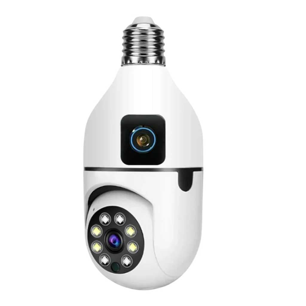 Câmera Lâmpada 2 Lentes WiFi 360° HD Visão Noturna IP Movimento Áudio Bidirecional Segurança Residencial
