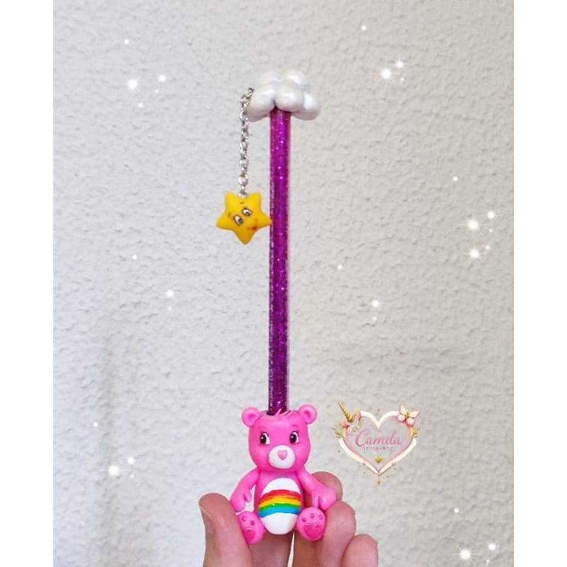 Caneta decorada ursinhos carinhosos - rosa
