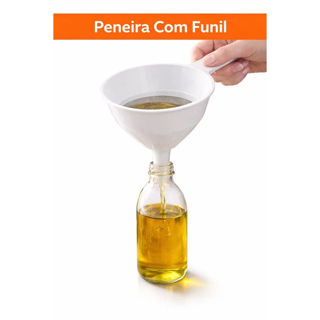 Kit Peneira Com Funil 2 EM 1 De Rosquear Cozinha Coar FIltra Óleo Suco Molho Chá Multifuncional