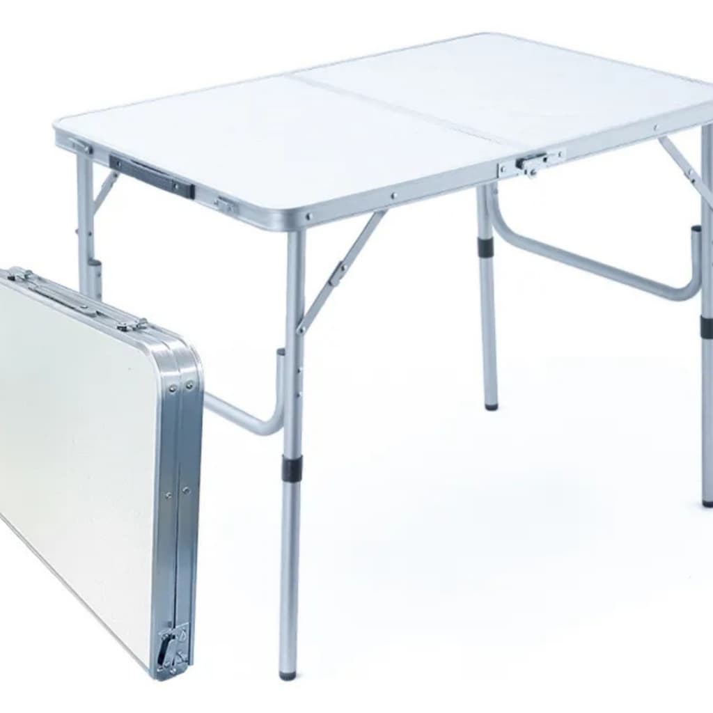 Mesa Dobrável em Alumínio 90x60cm Para Camping Tampa em MDF Vira Maleta Titanium