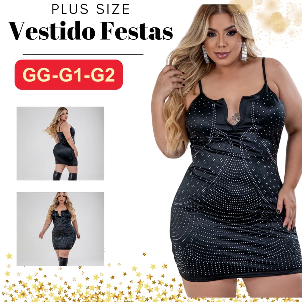 Vestido Curto Plus size Brilho Strass Com bojo Justo Para Festas Fashion Glamor Aro