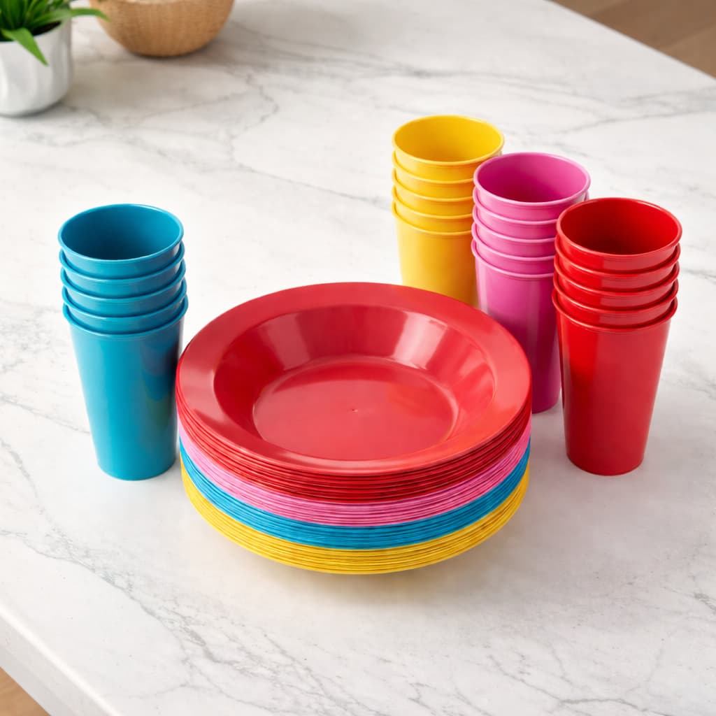 Kit Infantil 5 Copos 350ml + 5 Pratos Fundos Plástico Merenda Escolar Festa Criança