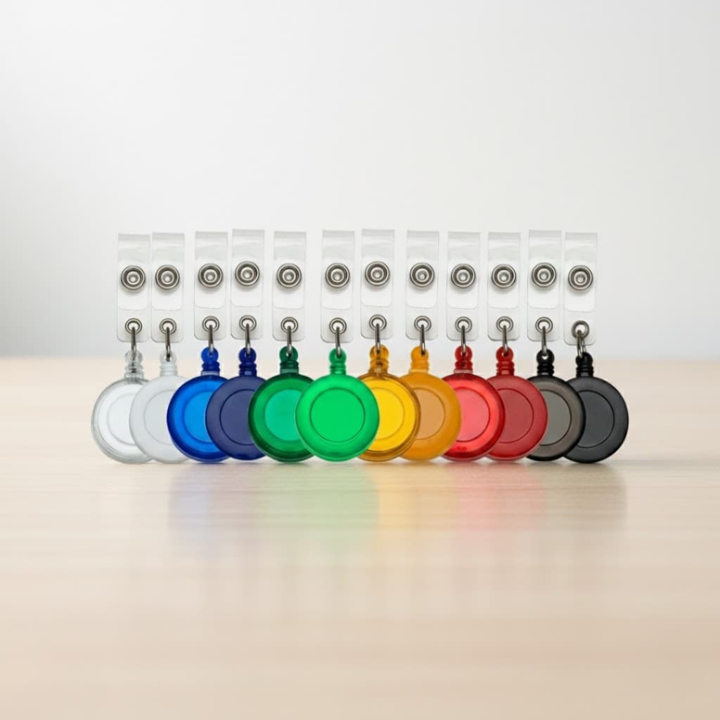Kit 30 Porta Crachás Retrátil Colorido com Presilha Roller Automático