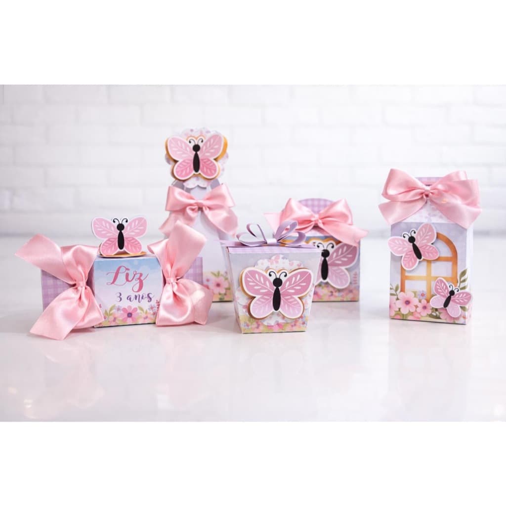 Kit Festa Jardim das Borboletas Caixas Personalizada - Pegue e Monte Decoração de Festa Lembrancinhas