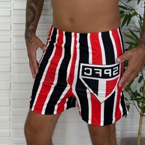 Cueca Samba Canção Masculina Torcedor SP Time do Coração Suede Confortável Cintura Média Sem Bolso