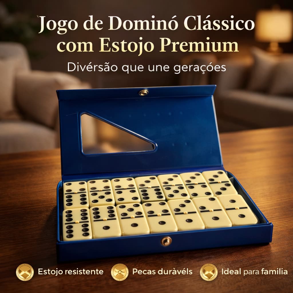 Dominó Profissional de Osso Estojo com 28 Peças
