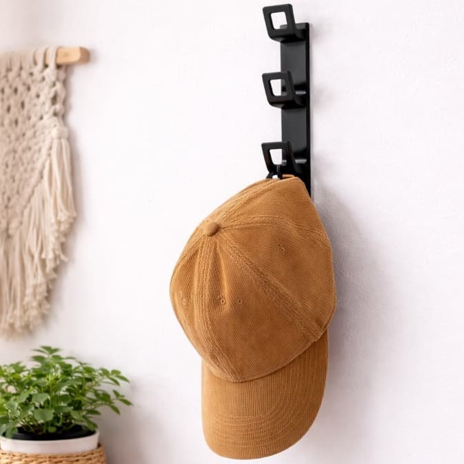 Suporte Vertical Para 5 Bonés Fixação Autoadesiva ou Parafusado Ideal para Porta, Closet