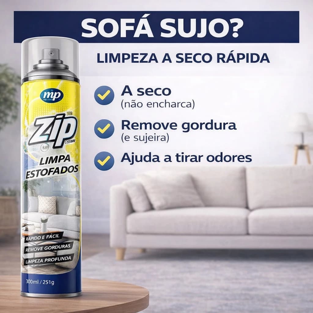Zip Clean Spray Espuma Seca Limpa Estofados Colchao Banco Carro 300ml Remove Manchas Gordura Odores
