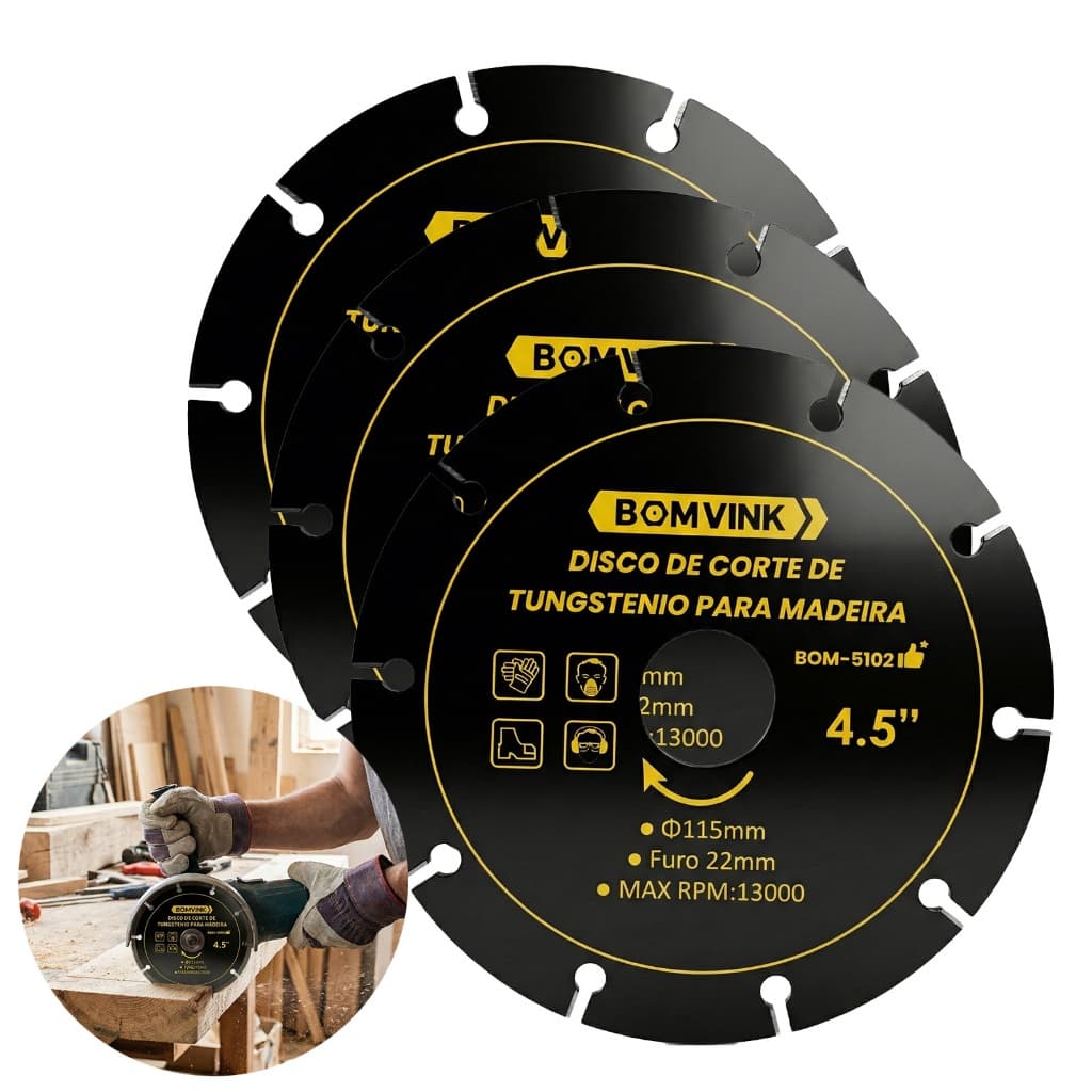 Disco de Corte Tungstênio Madeira MDF Plástico 115mm Bomvink P/ Esmerilhadeira Seguro