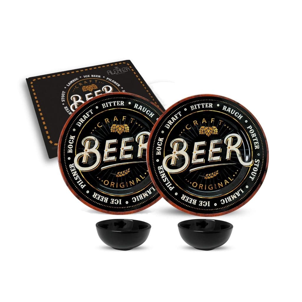 2 Pratos + 2 Molheiras Decorado Beer Churrasco Cerâmica Presente Criativo Prato Hambúrguer Aperitivo