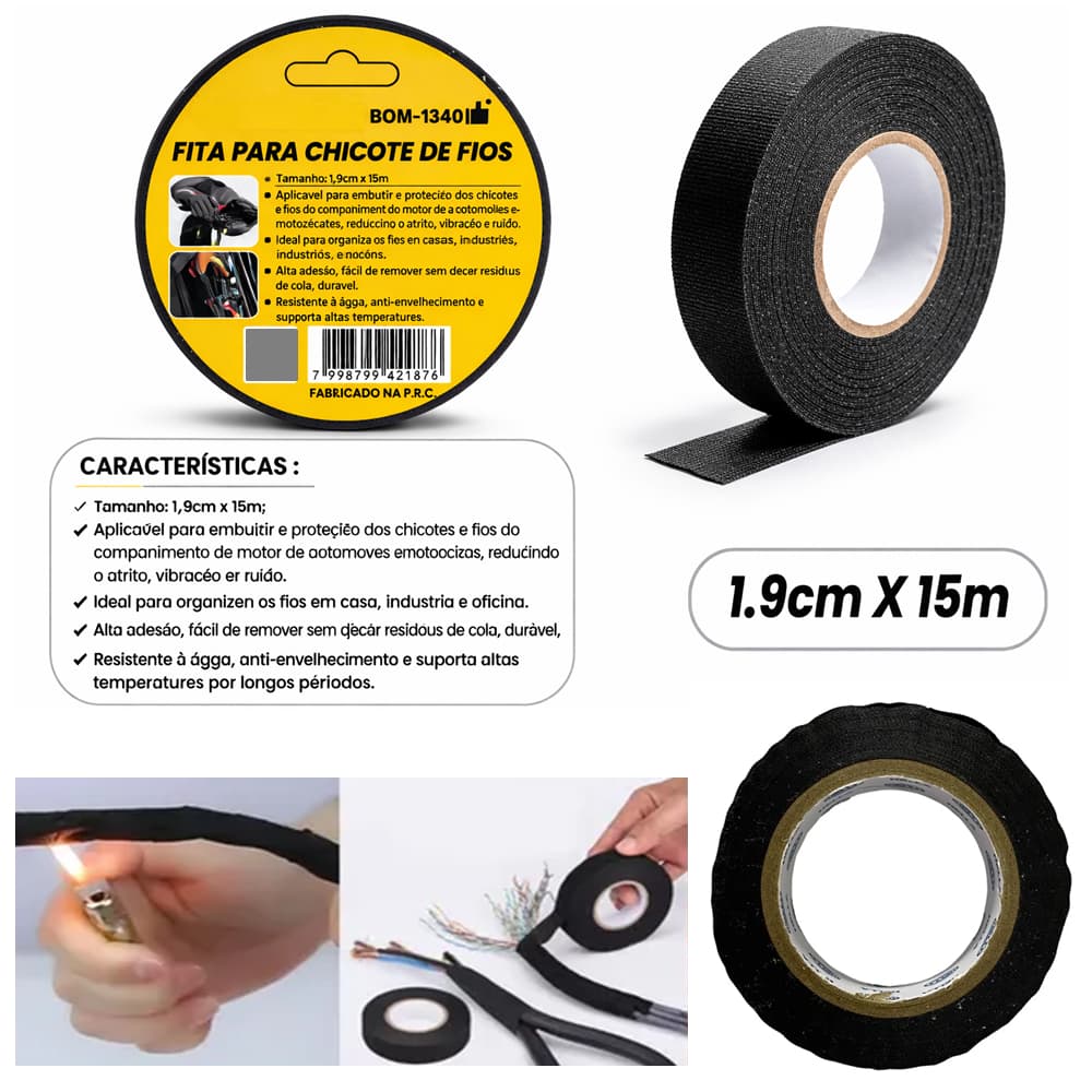 Fita Isolante de Tecido para Fios 19mm x 15 Metros Modelo BOM1340