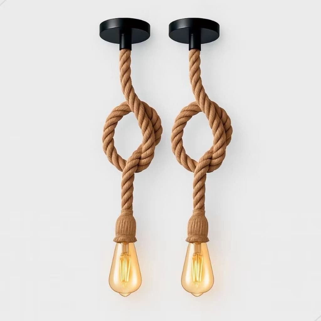 Kit 2 Pendente Corda 1m com 2 Lâmpadas ST64 LED Filamento Âmbar E27 Bivolt Vintage Decorativo
