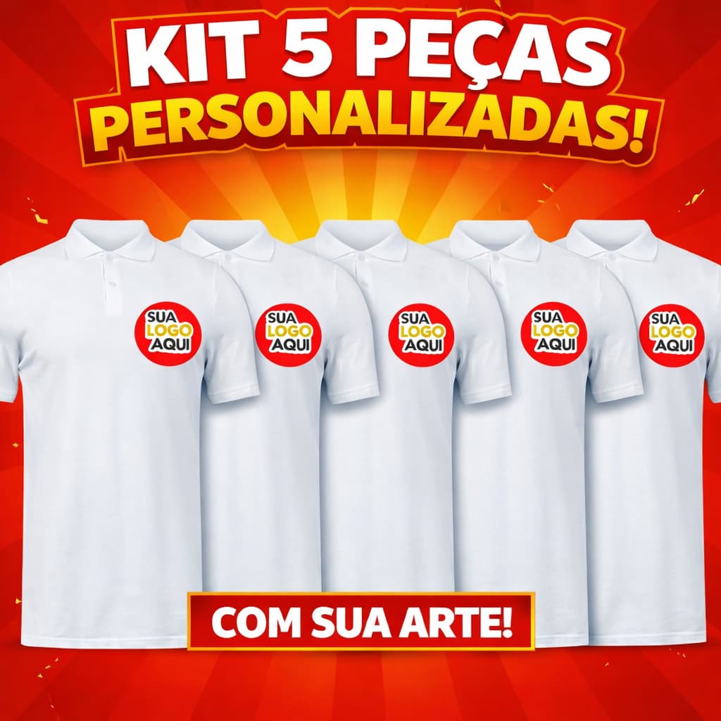 Kit 5 Camisas Gola Polo Personalizada Logo Frente DTF Piquet Premium Uniforme Fardamento Empresa