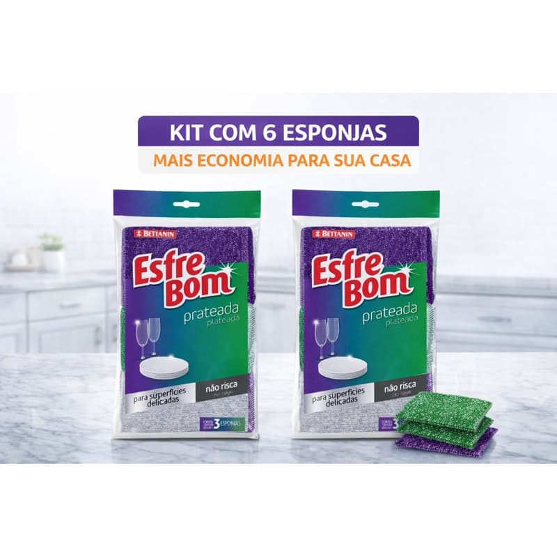 Kit Econômico 6 Esponjas EsfreBom Não Risca Multiuso Cozinha Inox Vidro Cristal