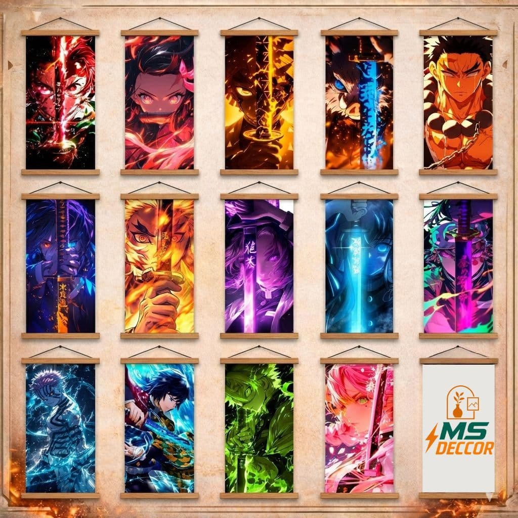 14 Unidades de Quadro Decorativo Anime Demon Slayer Tanjiro/Hashiras-Kimetsu no Yaiba 45x20 cm/mdf