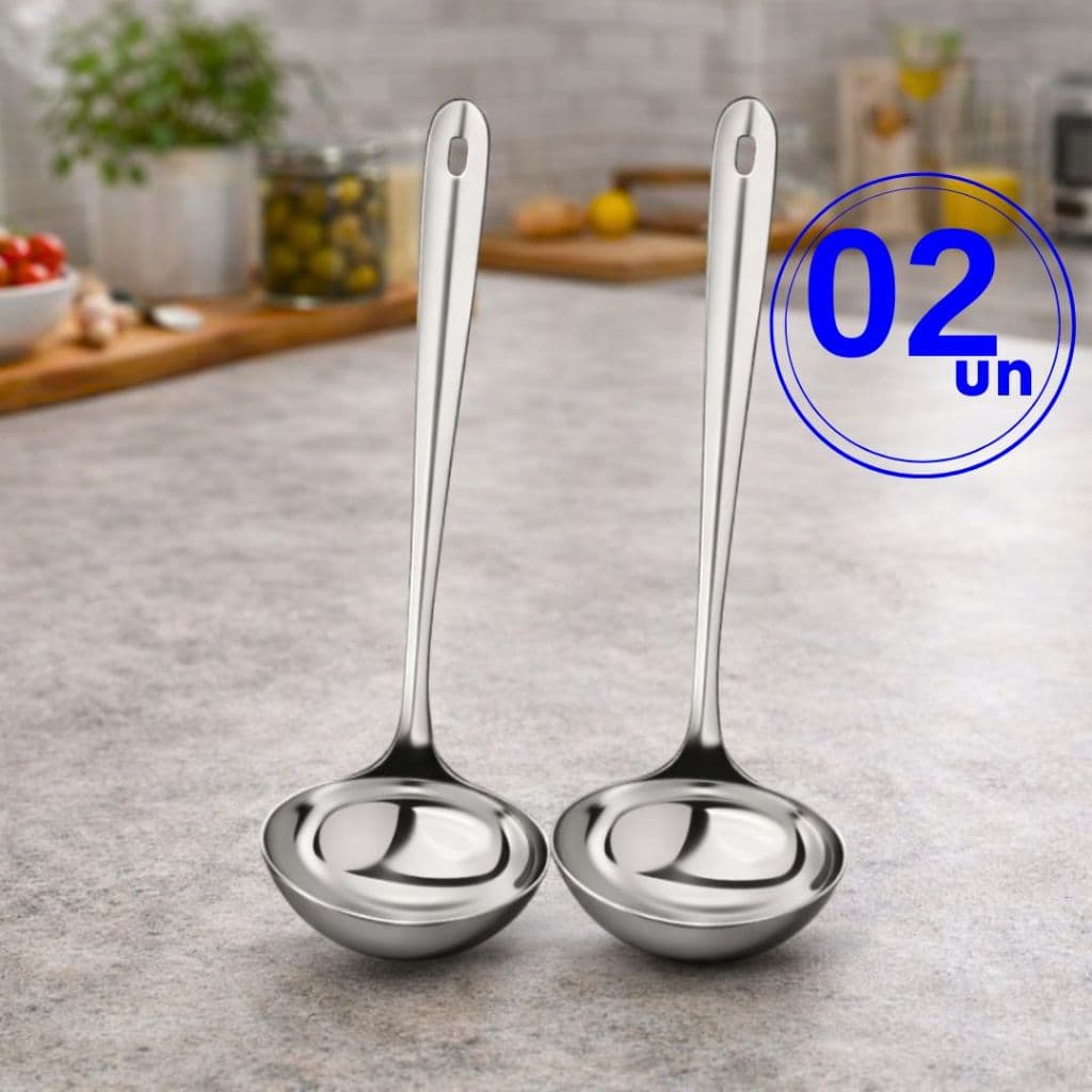 Kit Concha De Feijão Sopa Aço Inox Utensilio Cozinha Premium 23cm para Casa Restaurante Buffet