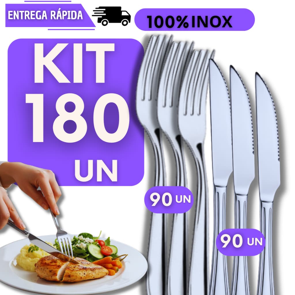 KIT 180 Garfo e Faca Inox 90 Facas 90 Garfos Restaurantes Buffet Cozinha Talheres