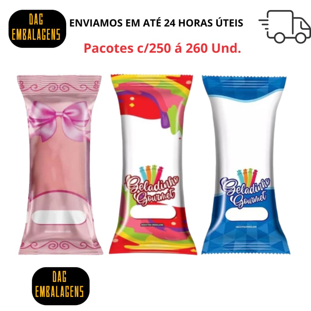01 PACOTE Embalagem Higiênica bopp para geladinho gourmet sacolé  7x19 - 01 pct 250/260 un