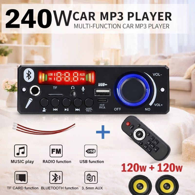 Super Potente Placa Amplificada MP3 Bluetooth 5.0 240W Amplificador Áudio FM TF USB Microfone