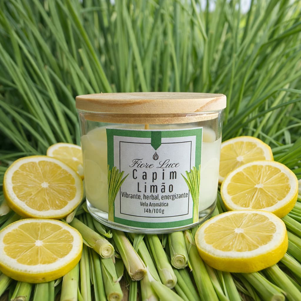 Vela Aromatica 100g envio imediato | Capim limão | Presente | Tampa de madeira