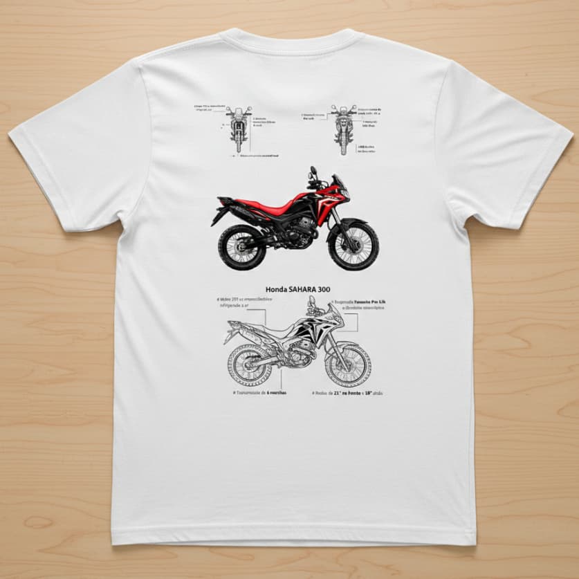 Camiseta Sahara 300 Masculina Moto Trail Adventure Algodão Premium 30.1 100% Algodão Gola Ribana