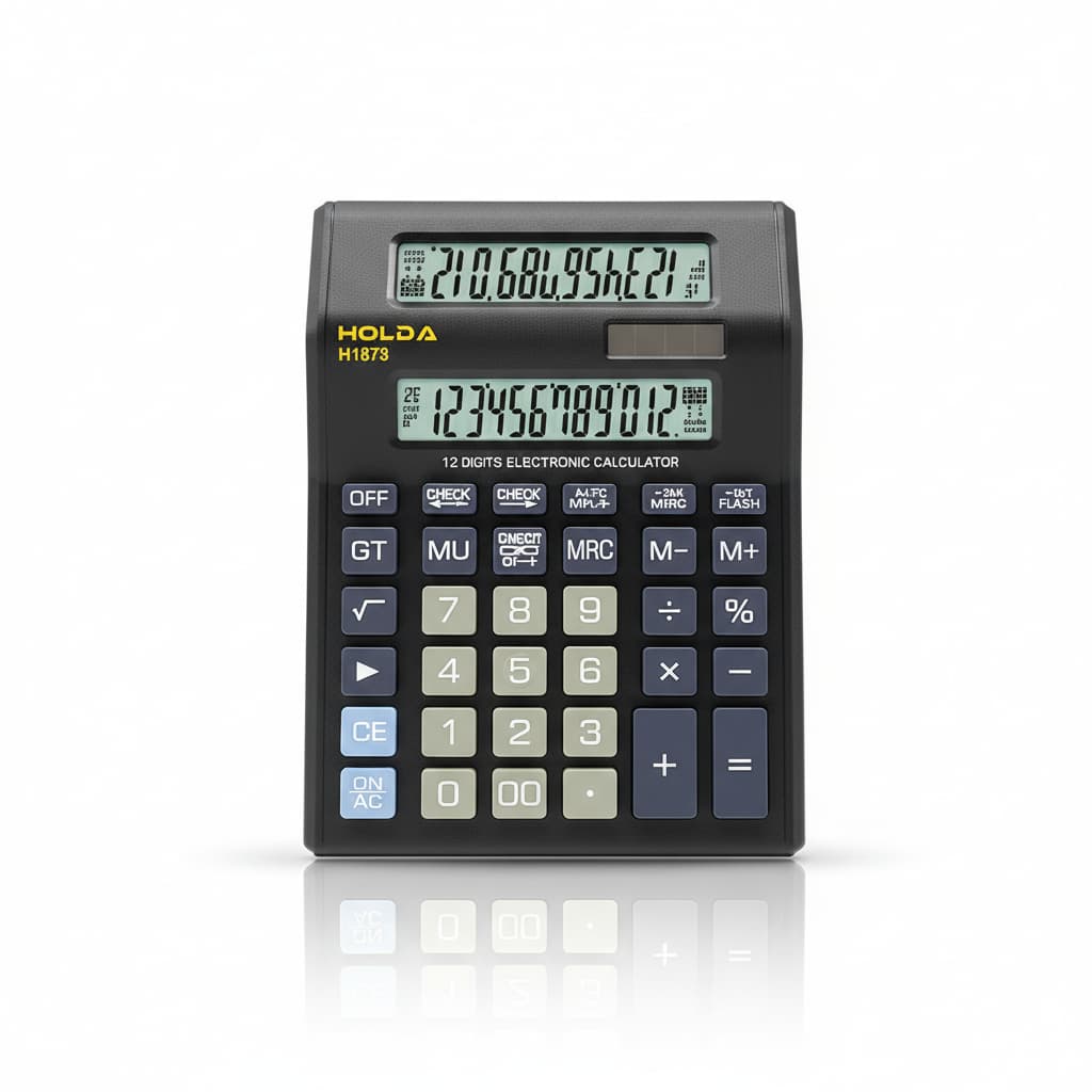 Calculadora 12 Dígitos com Dois Visores Digitais para Escritório e Controle Financeiro Wassay
