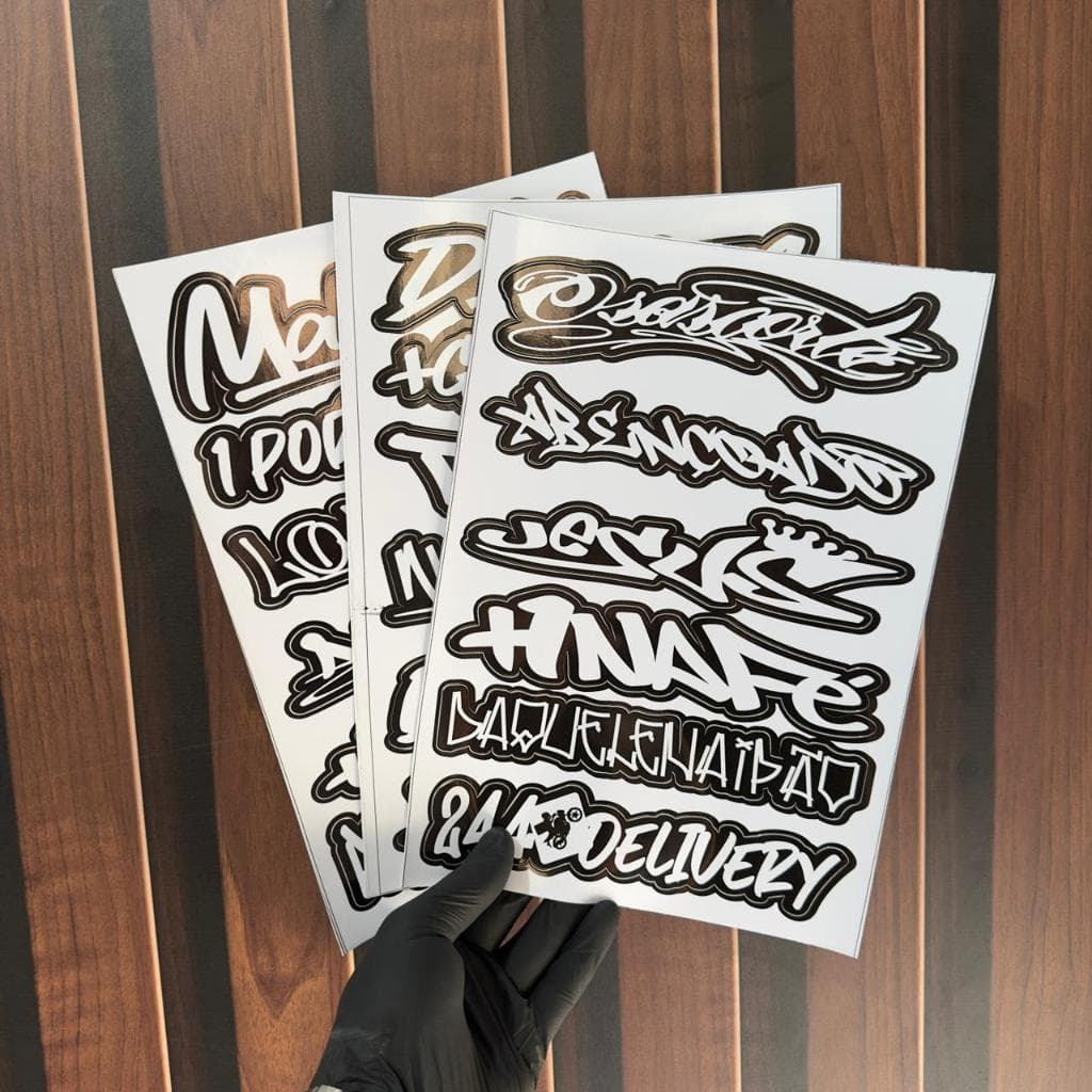 3 Cartelas Adesivos  Cartela Preta e Branca Carro Moto Caminhão Bike Decoração